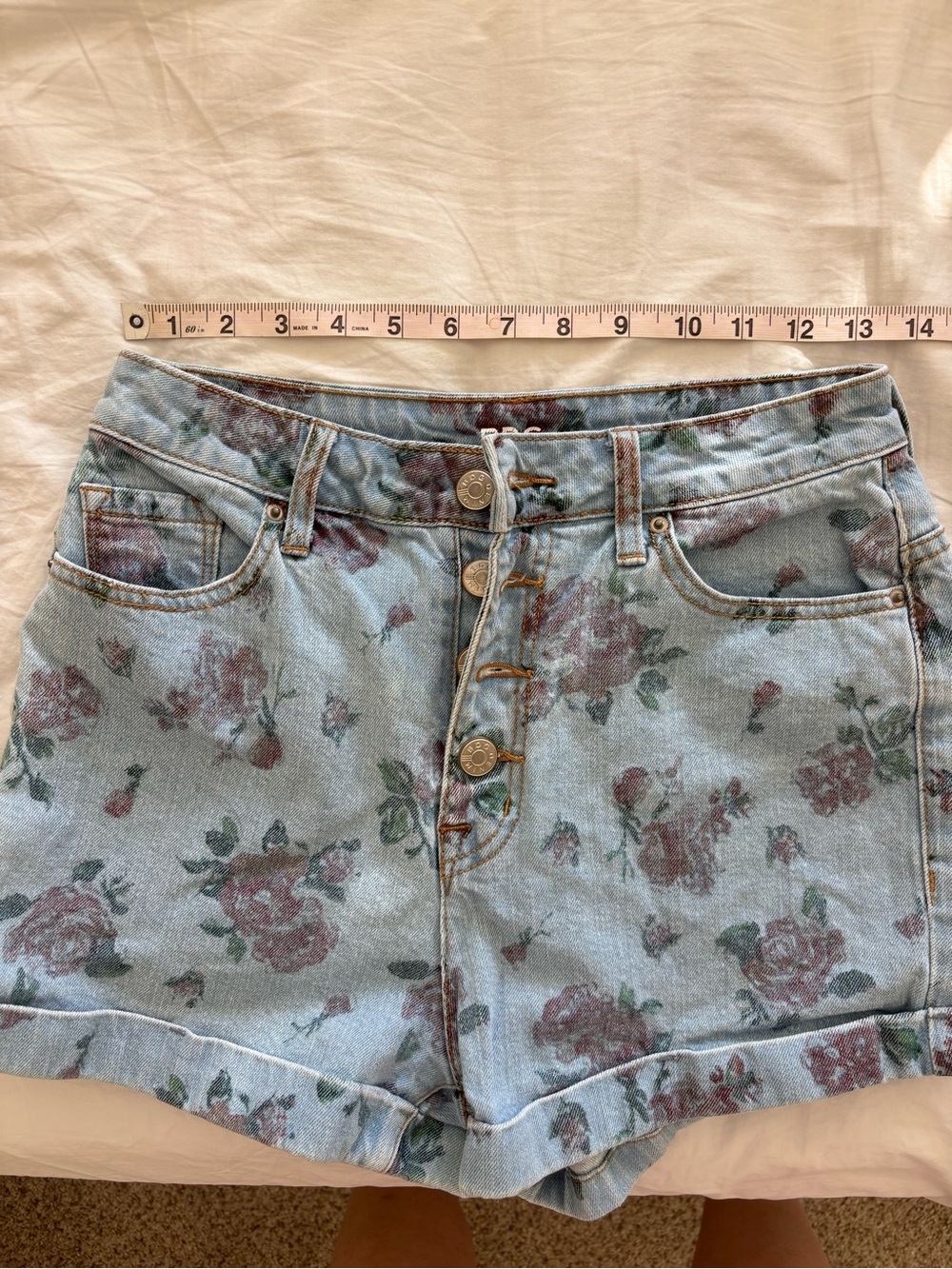 BDG Floral High Rise Denim Shorts | Button Fly Cuffed - Picture 4 of 6